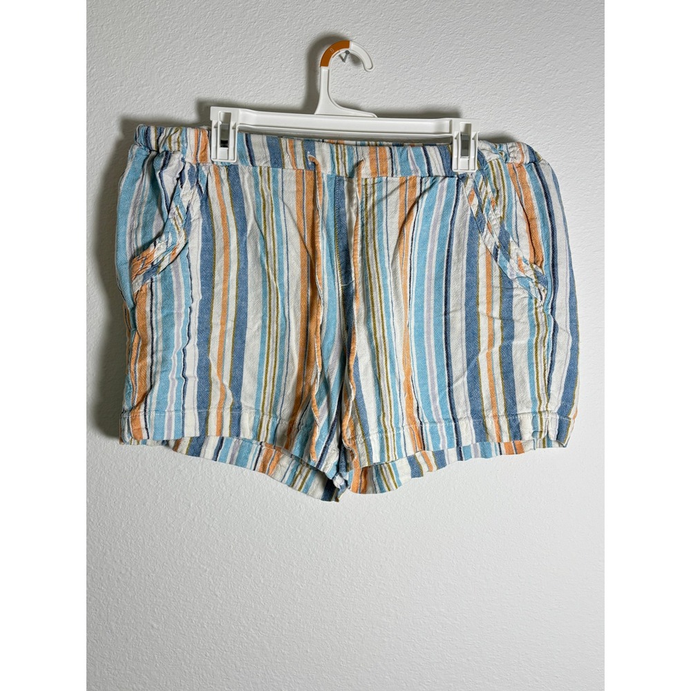 Briggs Womens‎ XL Striped Linen Blend Drawstring Shorts Blue Orange White Casual